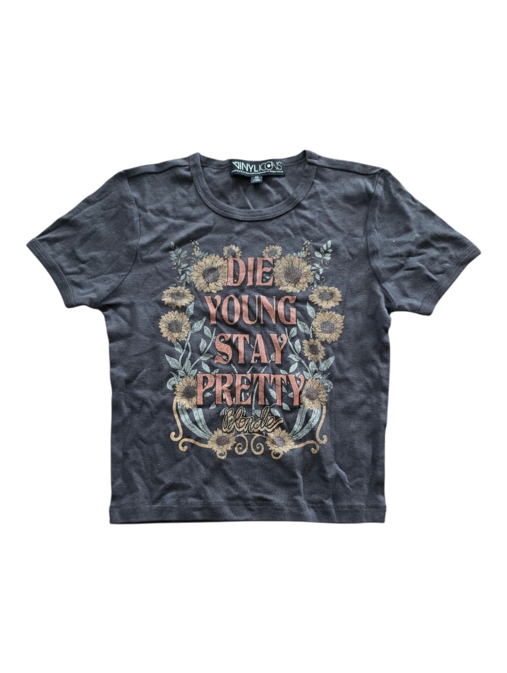 The Vinyl Icons 'Die Young Stay Pretty' Graphic Tee - Charcoal XS